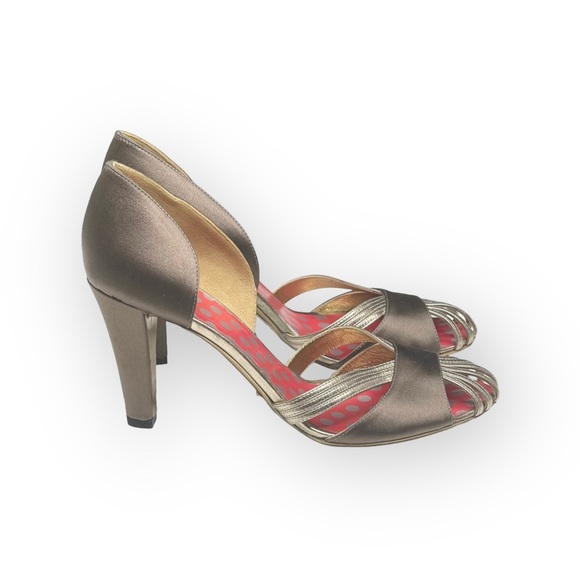 Christian Lacroix ♛ Satin Caged D'Orsay Heels ♛ Bronze Metallic ♛ 37 6.5M 7M ♛ - Picture 2 of 16